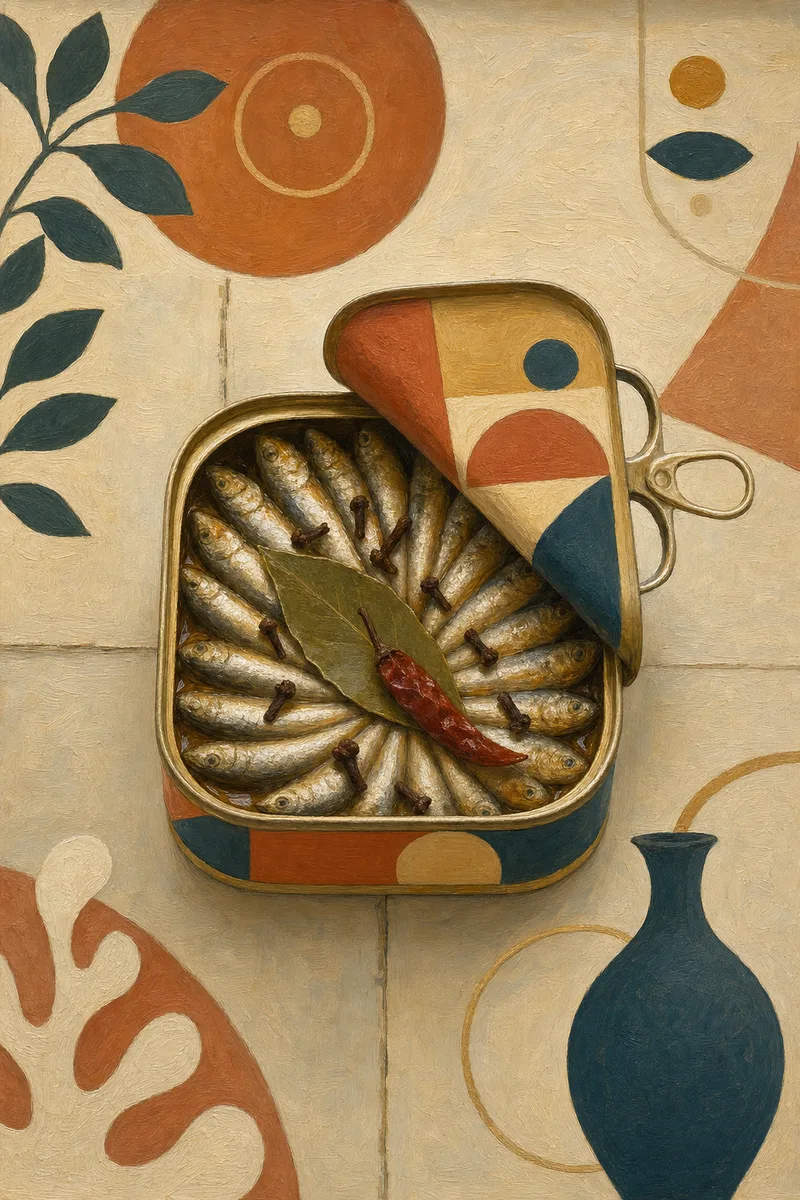 Painted illustration of José Gourmet — Spiced Small Sardines in Olive Oil